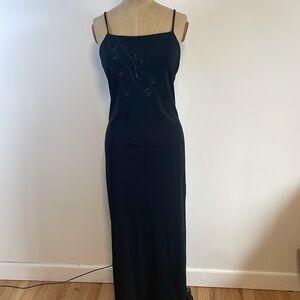 Y2K Soft Goth City Triangles Dress Med Black Rosette Floral 90s Grunge LBD